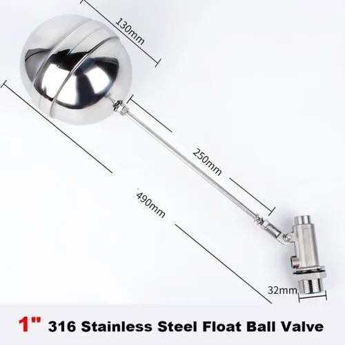 Vista 2 de 1pc 1 Inch 316 Stainless Steel Float Ball Valve - Fully Automatic Water Level Control for Tanks and Pools