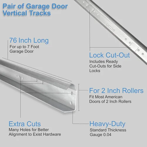 Vista 6 de Reemplazo de riel vertical para puerta de garaje, juego de rieles de puerta izquierda y derecha para 7 pies de alto, rieles de puerta de acero