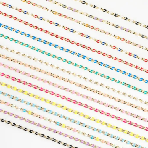 Vista 7 de YOUBEIYEE Cadena chapada en oro para hacer joyas, bandera estadounidense, cadena de cable esmaltada de color para mujer, collar, pulsera, cadenas