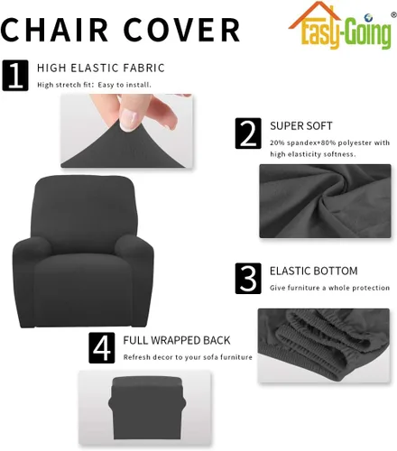 Vista 4 de Easy-Going - Funda elástica de microfibra para sofá reclinable, con elastano, ajustable a tu sofá, lavable, protege tus muebles, con elástico