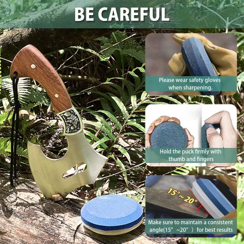 Vista 4 de NedFoss - Disco afilador para hacha/hacha con vaina, piedra de afilar para cuchillos, afilador de grano dual multiusos