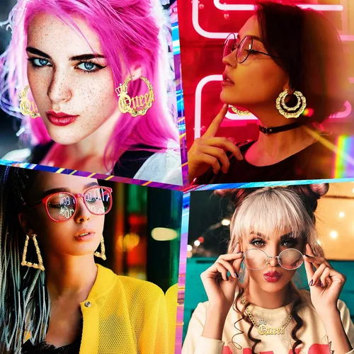 Vista 6 de sailimue Juego de collar de cadena gruesa con aretes de aro de bambú, chapado en oro de los años 8090, estilo punk hip hop, rapero, accesorios