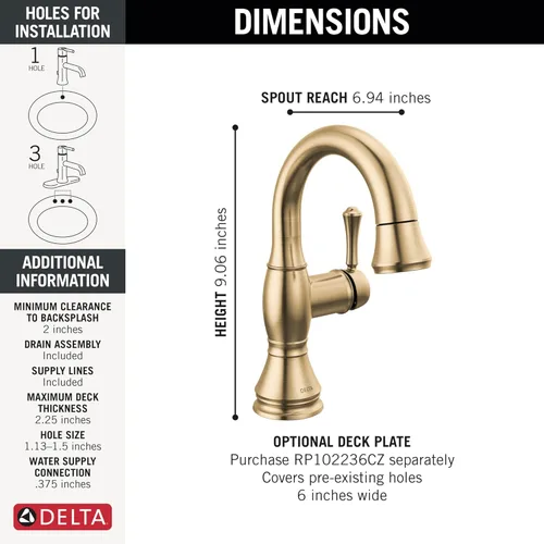 Vista 4 de Delta Grifo de baño Cassidy, grifo de baño con tirador, grifo de lavabo de baño con acoplamiento magnético
