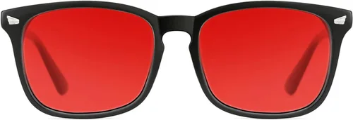 TIJN Gafas de dormir con bloqueo de luz verde azul, lente de luz roja para juegos de computadora, fatiga de pantalla y protección UV Negro