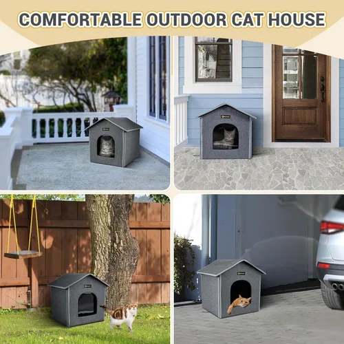 Vista 4 de MIU Color Casa para gatos al aire libre, pequeña casa resistente a la intemperie para gatos pequeños al aire libre, refugio aislado para gatos