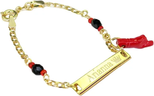 Tina's Jewelry Pulsera personalizada de protección de azabache chapada en oro de 18 quilates con protección contra el mal de ojo