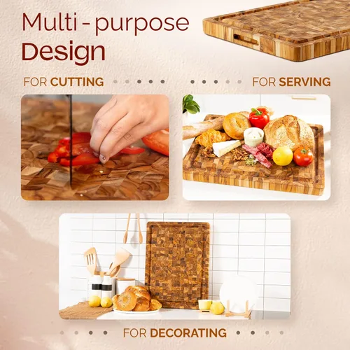 Vista 6 de Yes4All Tablas de cortar de teca duraderas para cocina, 17 pulgadas de largo x 13 pulgadas de ancho x 1.5 pulgadas de grosor Tabla de cortar