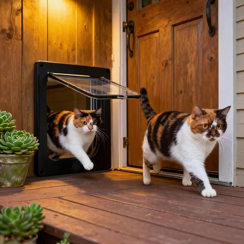 Vista 5 de Luocute Cat Doors, 4 Way Locking Weatherproof ABS Pet Flap with Magnetic Windproof Brush, Cat Flap Privacy Door for Kitten Doggies for