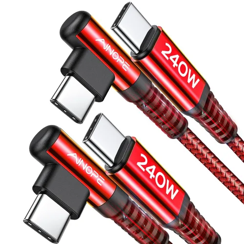 Vista 15 de AINOPE Cable USB C a USB C de 240 W de carga rápida de 1.5 pies, cable de carga rápida tipo C en ángulo recto para iPhone 16 Pro Max Plus, iPhone