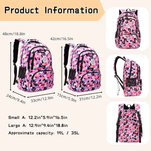 Vista 3 de Bansusu - Mochila para estudiantes, diseño geométrico, escuela primaria, para niñas, Púrpura-A), unknown