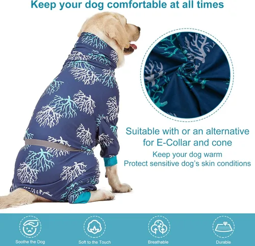 Vista 3 de LovinPet Pijama tipo bóxer para perros – Protección UV y cuidado de heridas, alivio de la ansiedad, tela elástica ligera, rayas reflectantes