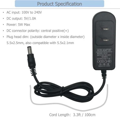 Vista 3 de EIKS DC 5V 1A/1000mA Adaptador de fuente de alimentación con reemplazo 8 enchufes para USB Hub TV Box Cámara Altavoz