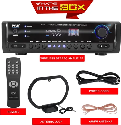 Vista 7 de Pyle Sistema amplificador de potencia de audio para el hogar, 300 W, 4 canales, caja de receptor de sonido estéreo de potencia de cine