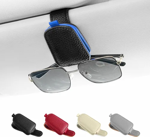 Vista 11 de SINGARO Soporte para lentes de sol para coche, clip magnético de hebilla de cuero para visera solar, clip para lentes de sol con almacenamiento
