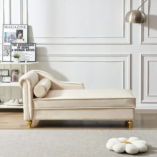 Vista 5 de Chaise Lounge para interiores, sofá de salón tapizado de terciopelo con espacio de almacenamiento oculto, sofá cama con marco de madera maciza