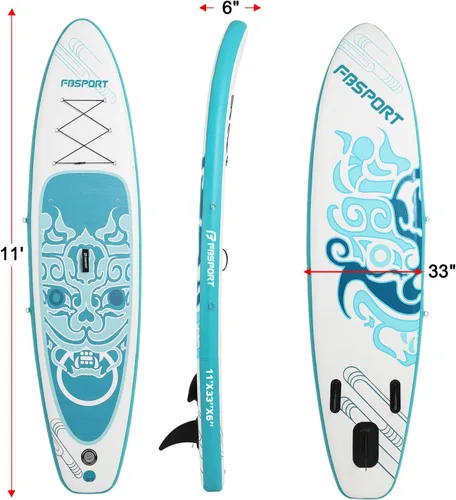 Vista 96 de FBSPORT Tabla de remo de pie prémium de 11 pies, tabla de yoga con accesorios de SUP y bolsa de transporte, amplia posición, control de surf