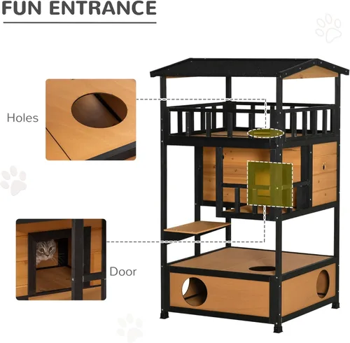 Vista 5 de 3-Tier Outdoor Cat House with Escape Doors and Removable Litter Box