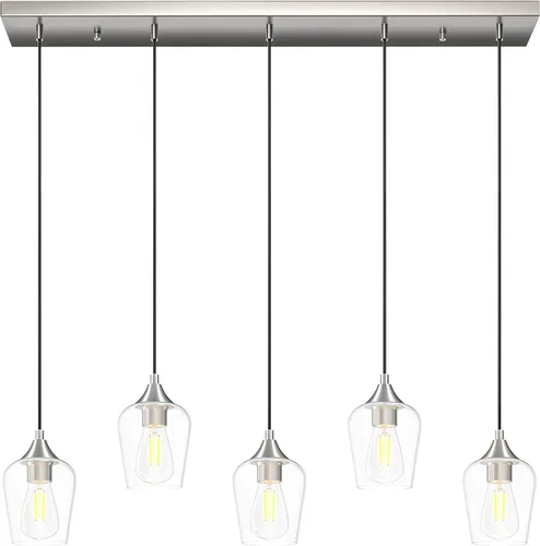 Vista 17 de VONLUCE Lámpara Colgante de Isla de Cocina, Lámpara Colgante de Oro Cepillado con Base E26 y Cable Ajustable, Iluminación Colgante Moderna