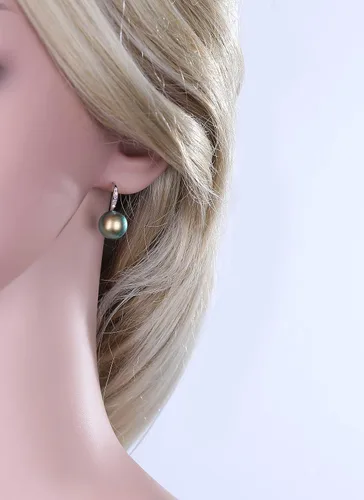 Vista 3 de Aretes colgantes hechos con perlas de cristal de Swarovski, regalos para mujer, multicolor, tono plateado Verde tornasol