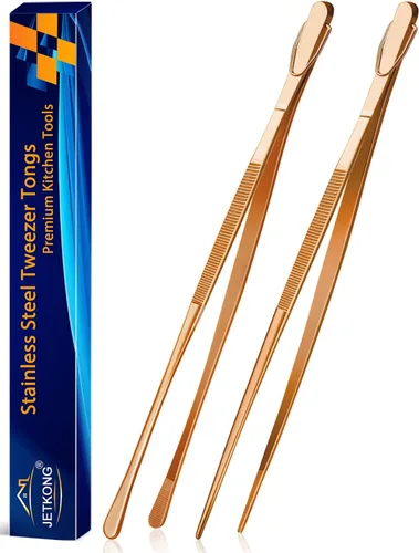 Vista 35 de JETKONG 2 pinzas para alimentos de 9 pulgadas, pinzas de cocina de acero inoxidable, pinzas de cocina (negro)