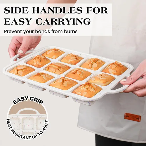 Vista 6 de 1 pieza de sartén para brownie con divisores de silicona antiadherente, mini individual, 12 tazas, sartén cuadrada para muffins y cupcakes con marco