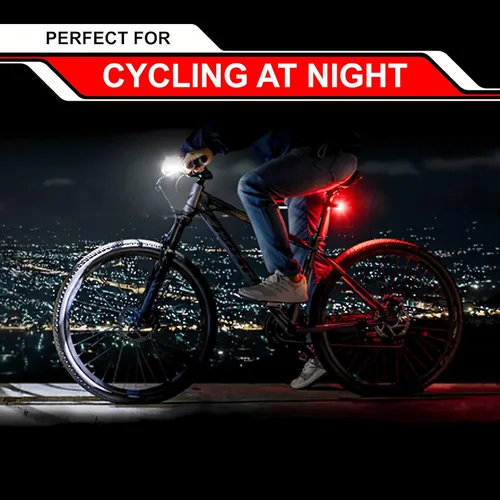 Vista 4 de STONEBROOK - Juego de luces de bicicleta de 1800 lúmenes, juego de faros delanteros y luces traseras de bicicleta, faros recargables y luz trasera