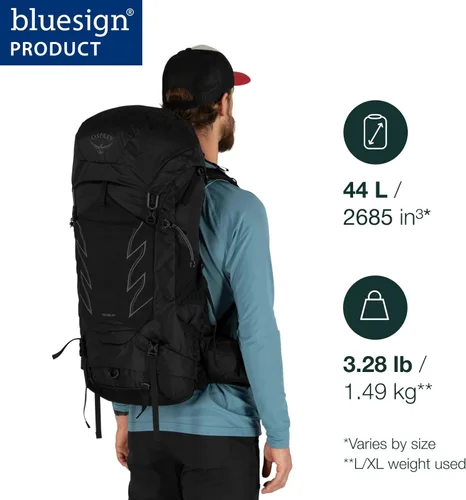 Vista 2 de Osprey Talon 44L - Mochila de senderismo para hombre con cinturón para la cadera, color negro sigiloso, SM