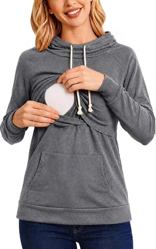 Liu & Qu - Sudadera con capucha para lactancia de mujer, manga larga, con bolsillo, ropa casual 1.gris