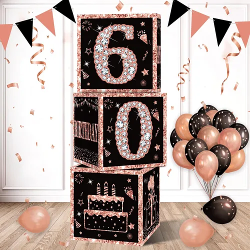 Vista 8 de Eiurteao 3 cajas de decoración de cumpleaños número 16 para niñas, cajas de globos de feliz cumpleaños de 16 años de oro rosa, suministros