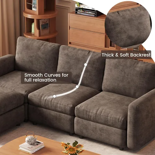 Vista 28 de Guyii Sofá modular de terciopelo, moderno sofá de 4 plazas de gran tamaño con 3 almohadas y reposapiés de almacenamiento, sofá convertible de 115.74