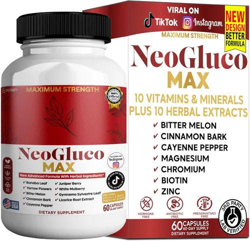 NeoGraco MAX Suplemento de máxima fuerza con hoja de banaba, melón amargo, mezcla de hierbas, 60 cápsulas vegetales, suministro para 30 días (1)