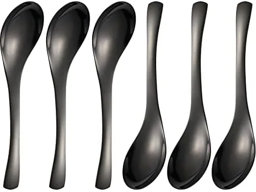 Vista 9 de Juego de 6 cucharas de mesa redondas de acero inoxidable con espejo pulido de plata para ramen