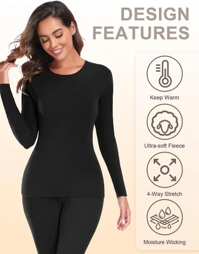 Vista 2 de YADIFEN Ropa interior térmica para mujer, conjunto de pantalones largos, capa base, forro polar, ropa interior larga, pijama de invierno cálido