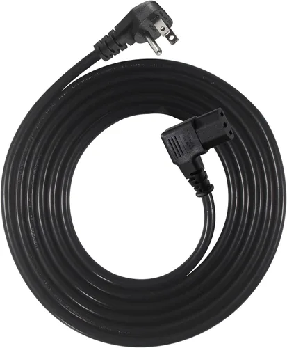 Vista 12 de Cable de alimentación de 90 grados, IEC de ángulo recto de 2 pies, fuente de alimentación universal para PC, 16 AWG, NEMA 5-15P negro tipo ángulo a