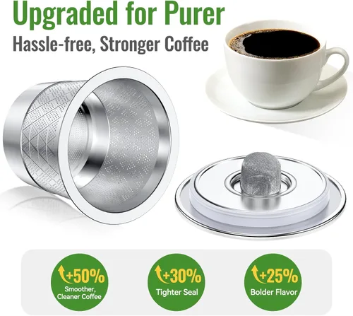 Vista 5 de CAPMESSO K-Cups reutilizables para Keurig: Cápsulas de café reutilizables de doble malla mejoradas para café más rico sin sedimentos, filtro de café