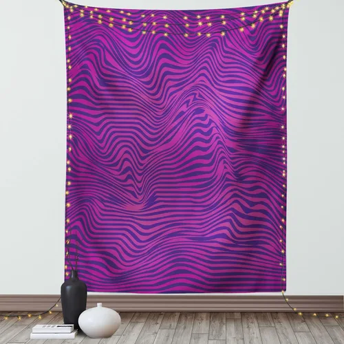 Ambesonne Synthwave Tapestry, Bicolour Design of Abstract Retro 1980's Inspired Wavy Stripes Pattern, Wall Hanging for Bedroom Living Room Dorm