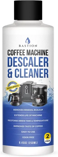 Descalcificador y Limpiador para Máquina de Café Bastion - 2 Usos. (1 Botella) Solución Universal de Descalcificación Compatible con Keurig,