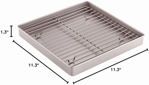 Vista 8 de CHEFMADE Bandeja para asar con rejilla, bandeja honda rectangular antiadherente de 13 pulgadas para hornear en horno-parrilla, 9" x 13" x 2.4