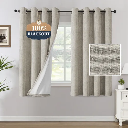 Vista 24 de H.VERSAILTEX Cortinas opacas de lino chenilla para dormitorio, térmicamente aisladas, cortinas texturizadas con aspecto de lino con revestimiento