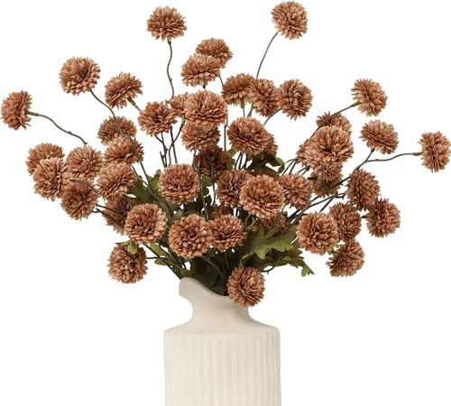 Vista 15 de DuHouse 6 piezas de flores artificiales de seda falsa pompón crisantemo, pequeña mini bola de crisantemo de seda con tallos para bodas DIY arreglos