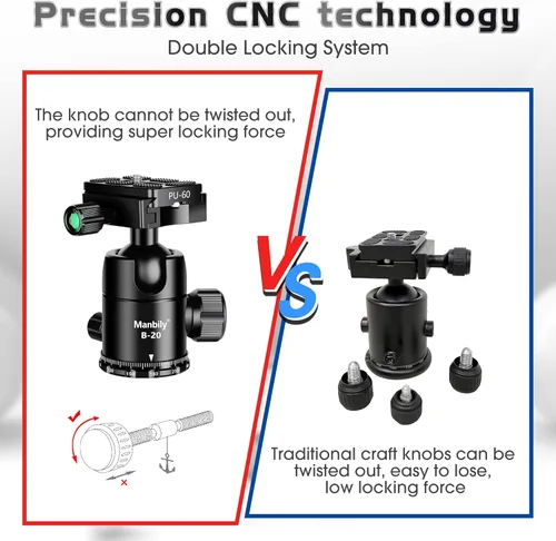 Vista 5 de Manbily Cabeza de bola para disparar trípode de palo, cabezal de soporte de abrazadera de aluminio de metal CNC para caza, cabeza de bola panorámica
