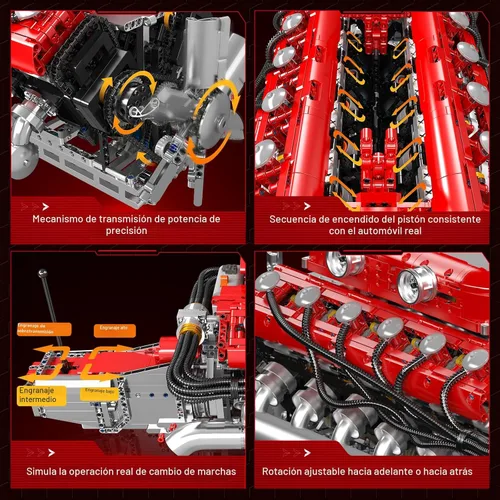 Vista 4 de Mould King Kit de modelo de motor V12 que funciona, kit de construcción de modelos de ingeniería MOC con batería y motor, 3472 piezas de bloques