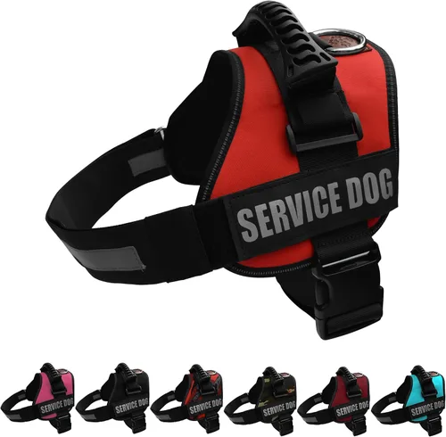 ALBCORP - Arnés-chaleco reflectante para perro de servicio, hecho de poliéster y nailon, cómodo acolchado de malla, color rojo y negro