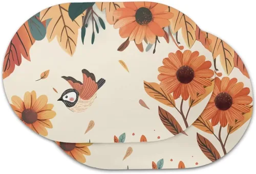 Vista 32 de Blue Flower Dining Table Mats Set of 2 Hummingbird Heat Resistant Placemats Washable and Wipeable Non Slip Place Mat, Waterproof Modern Dining Table