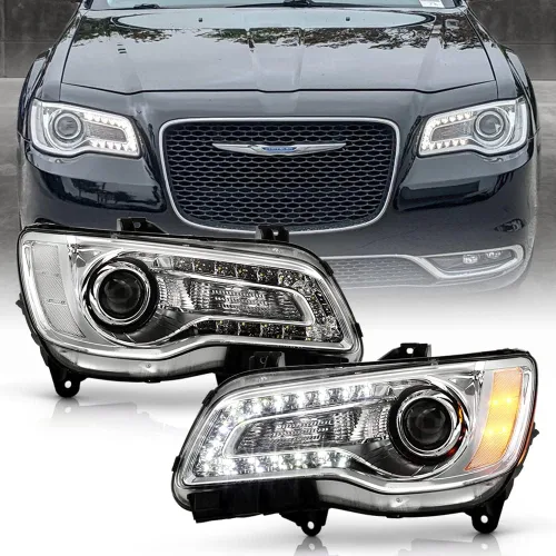 ACANII - Para [tipo halógeno] 2015-2023 Chrysler 300 Chrome LED DRL Proyector Faros Faros Par Izquierdo+Derecho