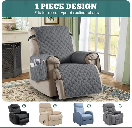 Vista 3 de Ruaozz Funda para silla reclinable 100% impermeable, antideslizante, de gran tamaño, para silla reclinable grande, lavable, con correas elásticas