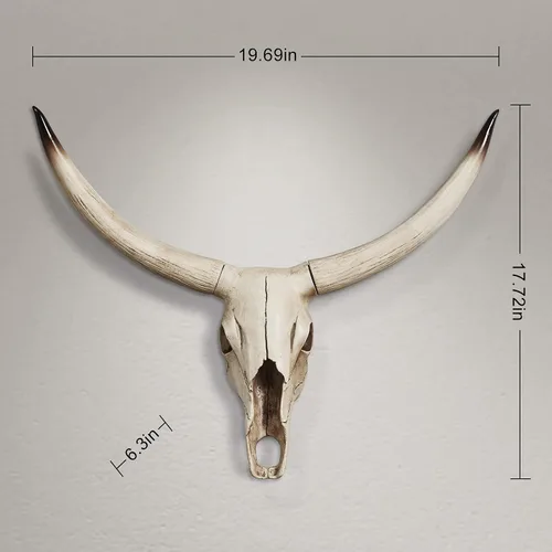 Vista 7 de Notakia Gaobei - Escultura de calavera de vaca de cuerno largo para colgar en la pared, decoración de resina