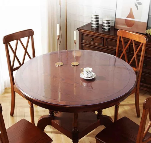 Vista 5 de Round Clear Plastic Tablecloth Table Protector Furniture Circle Cover Vinyl Waterproof Wipeable PVC Water Heat Resistant for Dining Bed Side Table