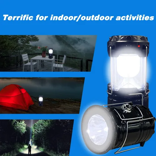 Vista 6 de Linterna LED solar para camping, recargable con CC, portátil, plegable, linternas LED para interiores y exteriores, hogar, emergencia, interrupción