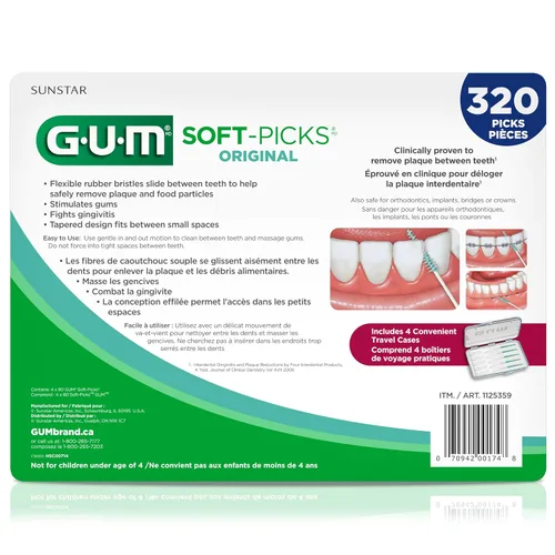 Vista 3 de GUM Soft-Picks Original, púas dentales fáciles de usar para limpieza dental y salud de las encías, cepillos interdentales desechables con estuche